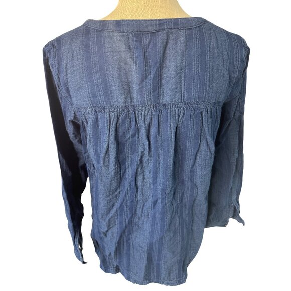 Pure Jill Indigo Blue Blouse 100% Cotton Button Front Petite S - Picture 2 of 8
